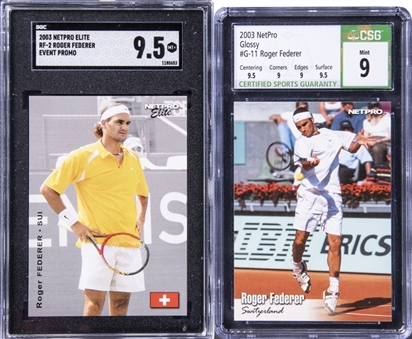 2003 NetPro Roger Federer Graded Rookie Card Pair (2 Different) Including SGC MINT+ 9.5 Example!